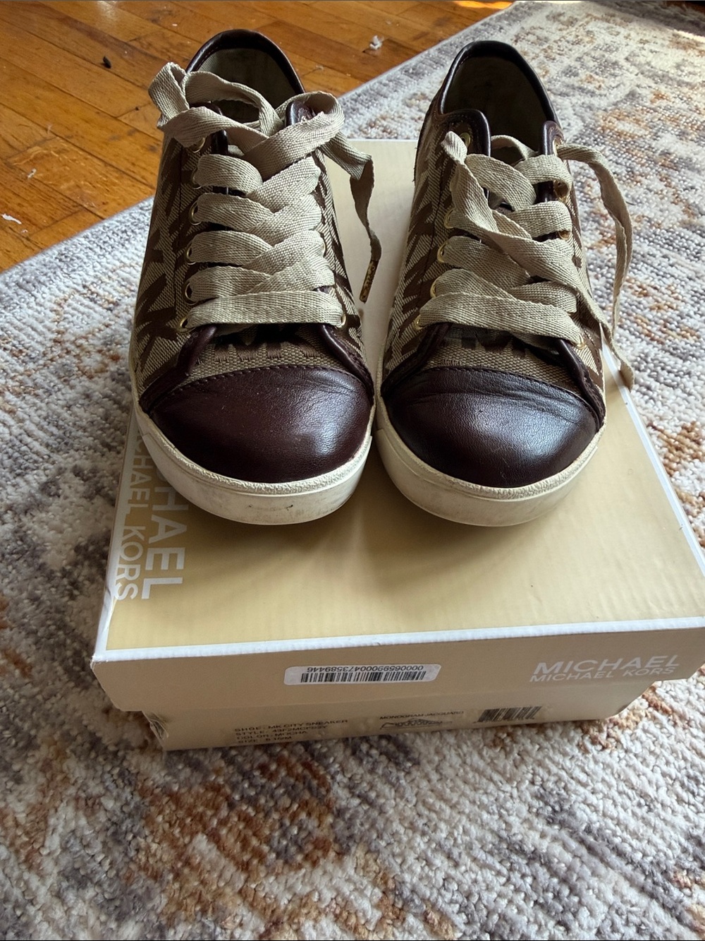 Michael Kors Men's Brown & Tan Canvas Leather Low-Top Sneakers